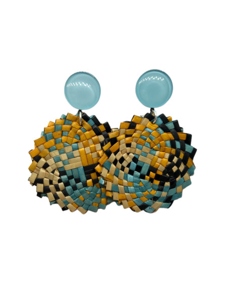 Náušnice Rafie multicolor s kulatým světle modrým detailem | FRANCINE BRAMLI