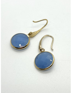 Závěsné náušnice z kovu ve zlatém tónu s modrým detailem| FRANCINE BRAMLI - 1 2