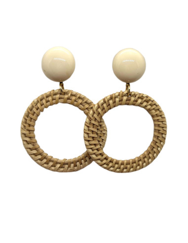 Náušnice Rafie béžová s kulatým béžovým detailem | FRANCINE BRAMLI