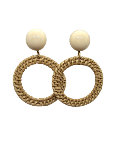 Náušnice Rafie béžová s kulatým béžovým detailem | FRANCINE BRAMLI