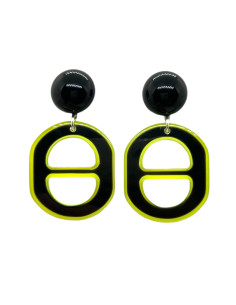 Visací náušnice v kombinaci černé a neonově zelené | FRANCINE BRAMLI