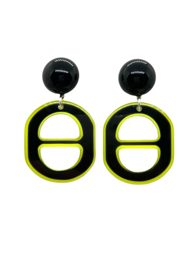 Visací náušnice v kombinaci černé a neonově zelené | FRANCINE BRAMLI