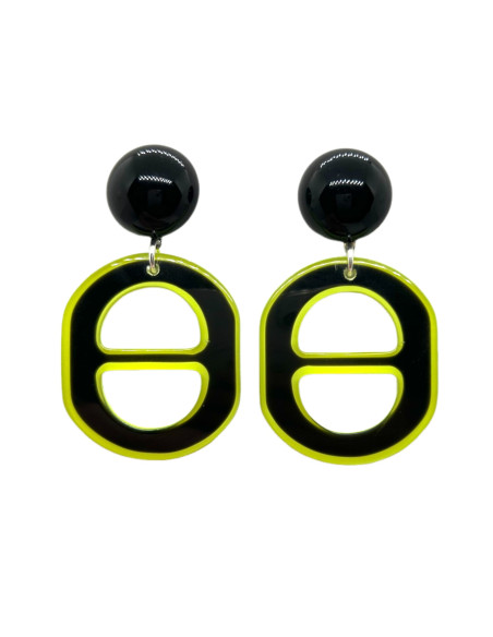 Visací náušnice v kombinaci černé a neonově zelené | FRANCINE BRAMLI