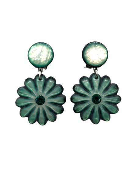 Klipsové visací náušnice s květem a perleťovým leskem | FRANCINE BRAMLI