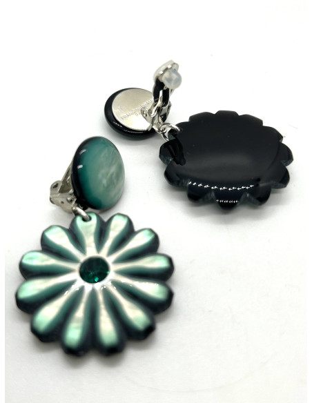 Klipsové visací náušnice s květem a perleťovým leskem | FRANCINE BRAMLI