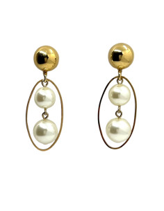 Visací náušnice z kovu ve zlaté barvě a s bílými perlami | FRANCINE BRAMLI