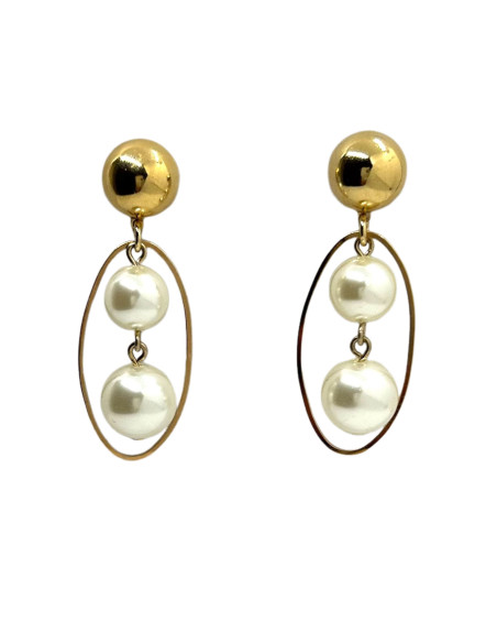 Visací náušnice z kovu ve zlaté barvě a s bílými perlami | FRANCINE BRAMLI