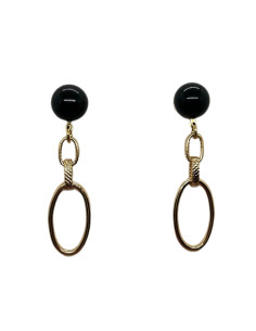 Visací náušnice z kovu ve zlaté barvě s černým detailem | FRANCINE BRAMLI