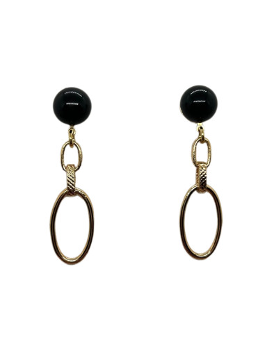 Visací náušnice z kovu ve zlaté barvě s černým detailem | FRANCINE BRAMLI