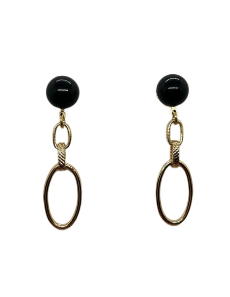 Visací náušnice z kovu ve zlaté barvě s černým detailem | FRANCINE BRAMLI