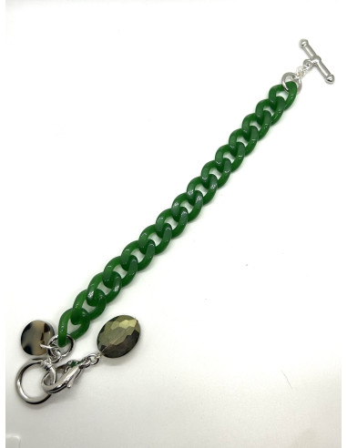 Drobný zelený řetězový náramek s broušeným ověsem | FRANCINE BRAMLI b