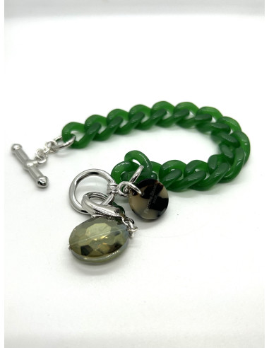 Drobný zelený řetězový náramek s broušeným ověsem | FRANCINE BRAMLI a