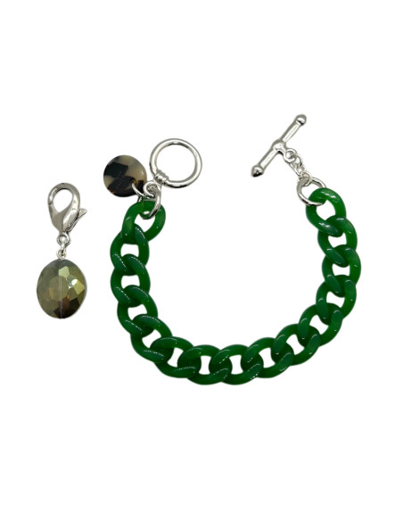 Drobný zelený řetězový náramek s broušeným ověsem | FRANCINE BRAMLI