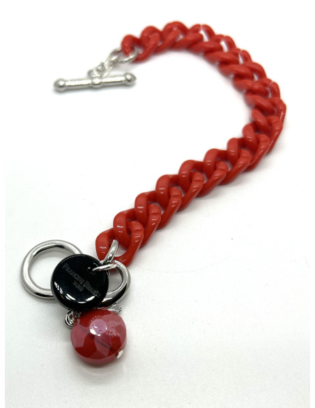 Drobný červený řetězový náramek s broušeným ověsem | FRANCINE BRAMLI b