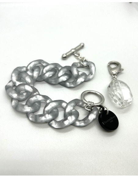 Řetězový náramek ve stříbrné barvě s broušeným ověsem | FRANCINE BRAMLI a