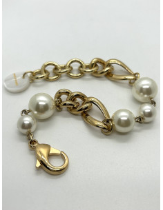 Náramek z řetízku ve zlatém tónu s bílými perlami | FRANCINE BRAMLI - 1 2