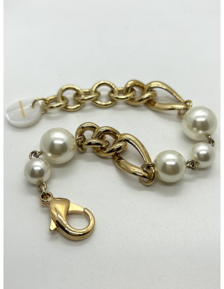 Náramek z řetízku ve zlatém tónu s bílými perlami | FRANCINE BRAMLI a