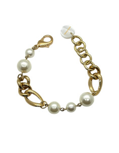 Náramek z řetízku ve zlatém tónu s bílými perlami | FRANCINE BRAMLI