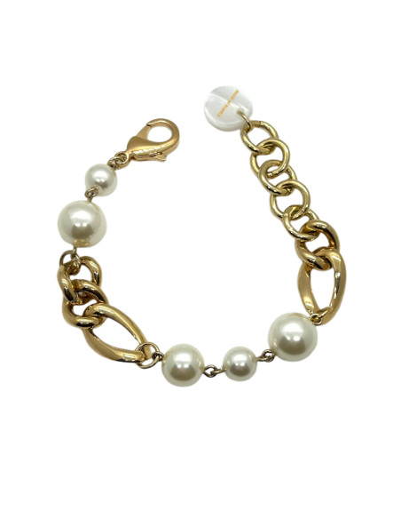 Náramek z řetízku ve zlatém tónu s bílými perlami | FRANCINE BRAMLI