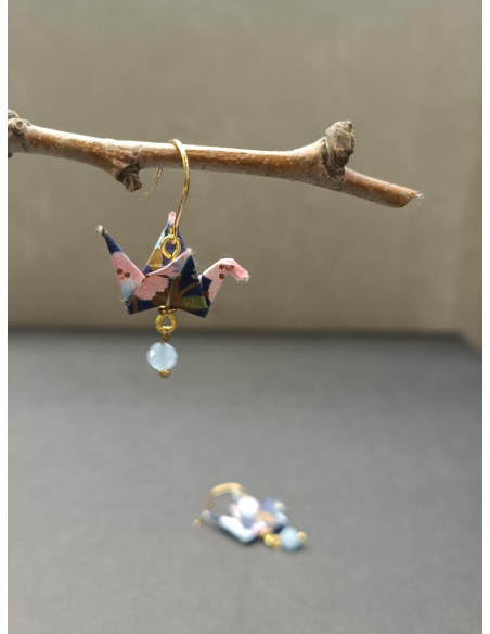 Náušnice s Origami přívěskem ve tvaru holubice s akvamarínem | PIOU PIOU - 1