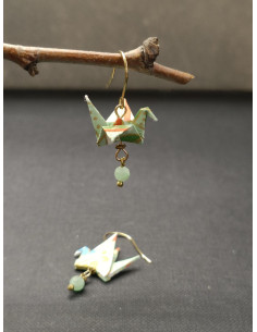 Náušnice s Origami přívěskem ve tvaru holubice s chryzoprasem | PIOU PIOU - 1