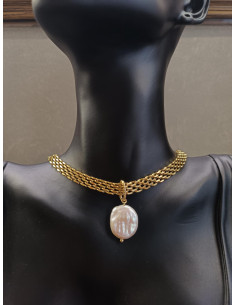 Náhrdelník z nerezové oceli v odstínu zlata s barokní perlou | PIOU PIOU - 1