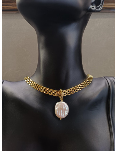 Náhrdelník z nerezové oceli v odstínu zlata s barokní perlou | PIOU PIOU