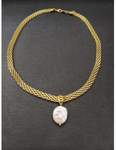 Náhrdelník z nerezové oceli v odstínu zlata s barokní perlou | PIOU PIOU 2