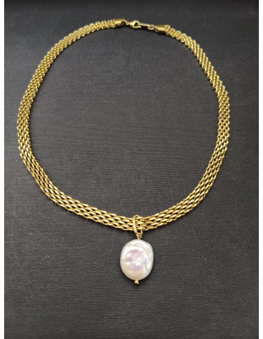 Náhrdelník z nerezové oceli v odstínu zlata s barokní perlou | PIOU PIOU a