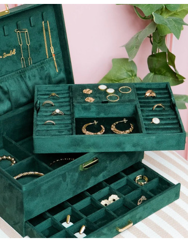 Dvoupatrová šperkovnice se zásuvkou ze sametu | MAISON SCARLET d