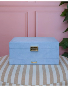 Dvoupatrová šperkovnice se zásuvkou ze světle modrého sametu | MAISON SCARLET