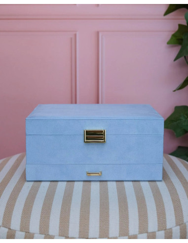 Dvoupatrová šperkovnice se zásuvkou ze světle modrého sametu | MAISON SCARLET