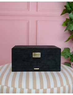 Dvoupatrová šperkovnice se zásuvkou z černého sametu | MAISON SCARLET