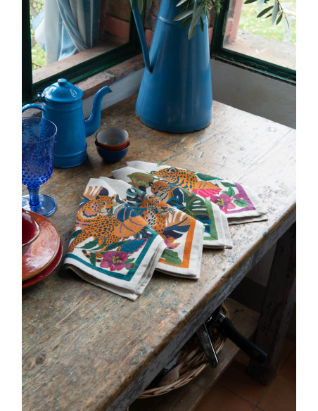 4Dinner - sada látkových ubrousků Leoleaf s potiskem 46x46 | TESSITURA TOSCANA TELERIE a