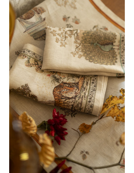 4Dinner - set of linen napkins Mudra printed 46x46 | TESSITURA TOSCANA TELERIE - 4