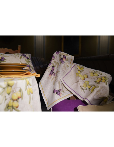 Lněná utěrka Leccino se zelenými olivami | TESSITURA TOSCANA TELERIE a