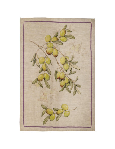 Lněná utěrka Leccino se zelenými olivami | TESSITURA TOSCANA TELERIE