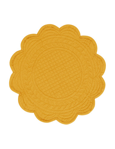 Kulaté žluté bavlněné prostírání Boutis s výšivkou Ø42 | CÔTÉ TABLE