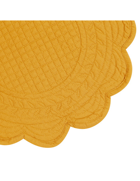 Kulaté žluté bavlněné prostírání Boutis s výšivkou Ø42 | CÔTÉ TABLE a
