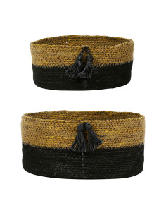 Úložný košík z přírodního materiálu L, khaki / černý | CÔTÉ TABLE