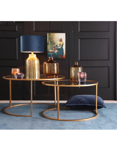 Sametové válcové stínítko ø35cm v modrém odstínu | LIGHT & LIVING c