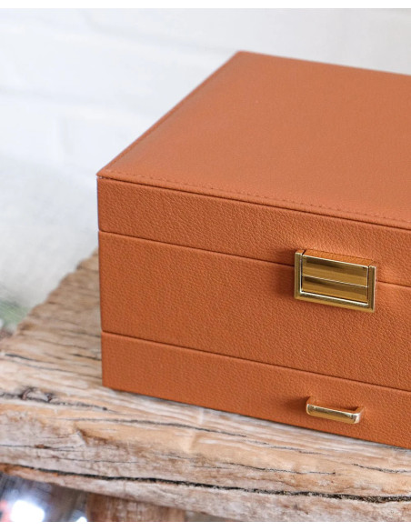 Dvoupatrová šperkovnice se zásuvkou, umělá kůže camel | MAISON SCARLET - 8