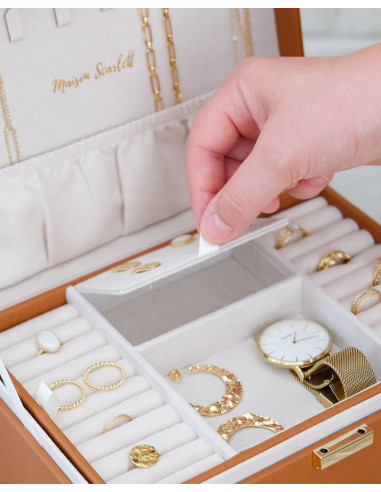 Dvoupatrová šperkovnice se zásuvkou, umělá kůže camel | MAISON SCARLET - 4