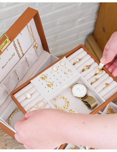 Dvoupatrová šperkovnice se zásuvkou, umělá kůže camel | MAISON SCARLET - 5