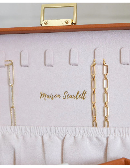 Dvoupatrová šperkovnice se zásuvkou, umělá kůže camel | MAISON SCARLET - 7