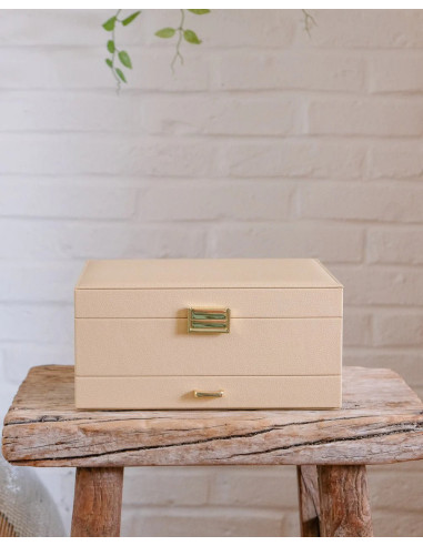 Double jewellery box with drawer, beige faux leather | MAISON SCARLET - 1