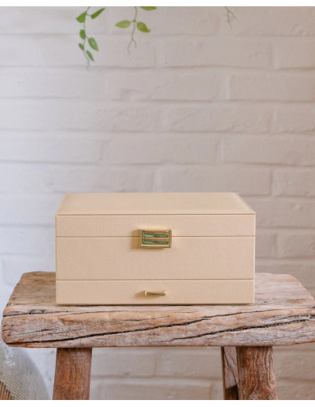 Double jewellery box with drawer, beige faux leather | MAISON SCARLET - 1
