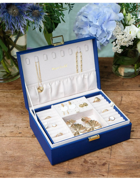 Dvoupatrová šperkovnice z umělé kůže, modrá | MAISON SCARLET a