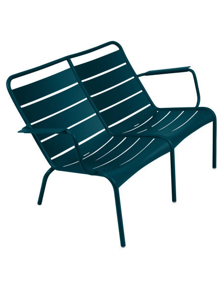 Hliníková nízká lavička Luxembourg Duo | FERMOB acapulco blue