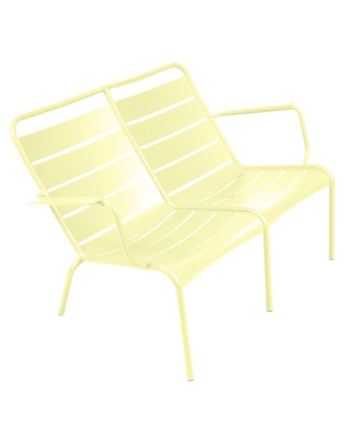 Hliníková nízká lavička Luxembourg Duo | FERMOB frosted lemon